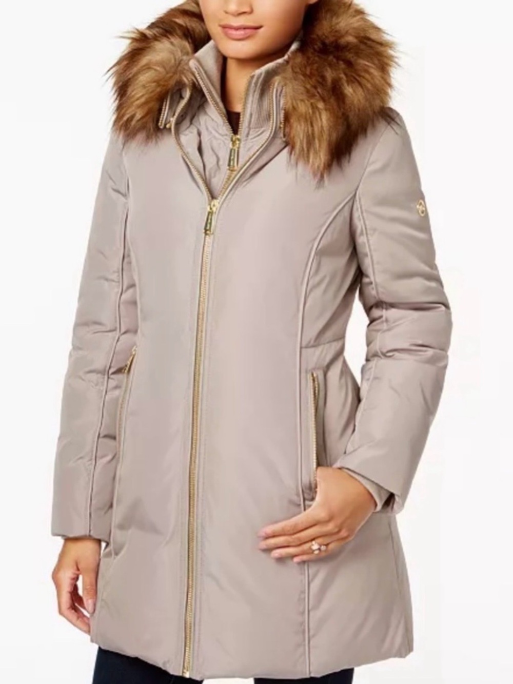 Michael Kors Taupe Down + Feather Winter Coat; Women's Size Large